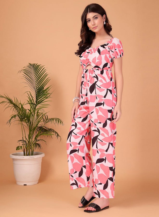 CUKOO Floral Printed V-Neck Basic Jumpsuit - Image 4